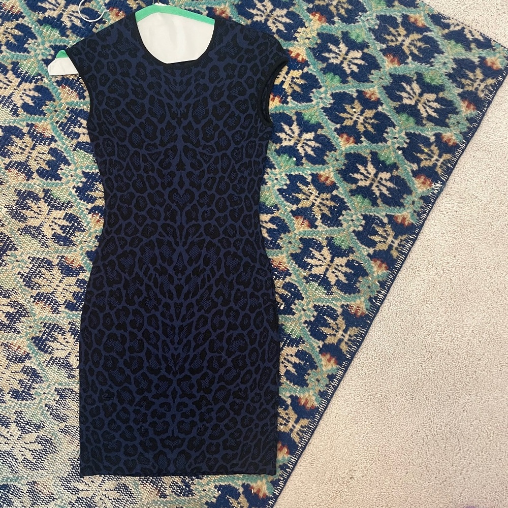 RVN navy and black animal print bodycon dress